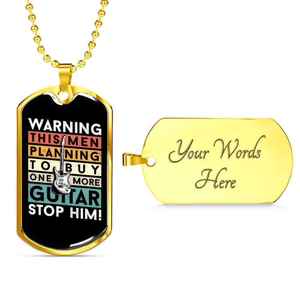 Musician Necklace Men With Guitar Personalized Engraved Gold Dog Tag Necklace C